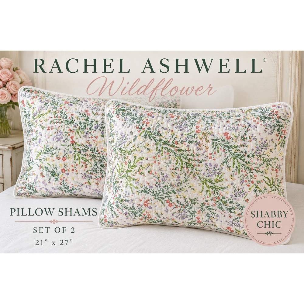 Rachel Ashwell Shabby Chic Wildflower Floral Pillow Shams Set 2 Twin Queen